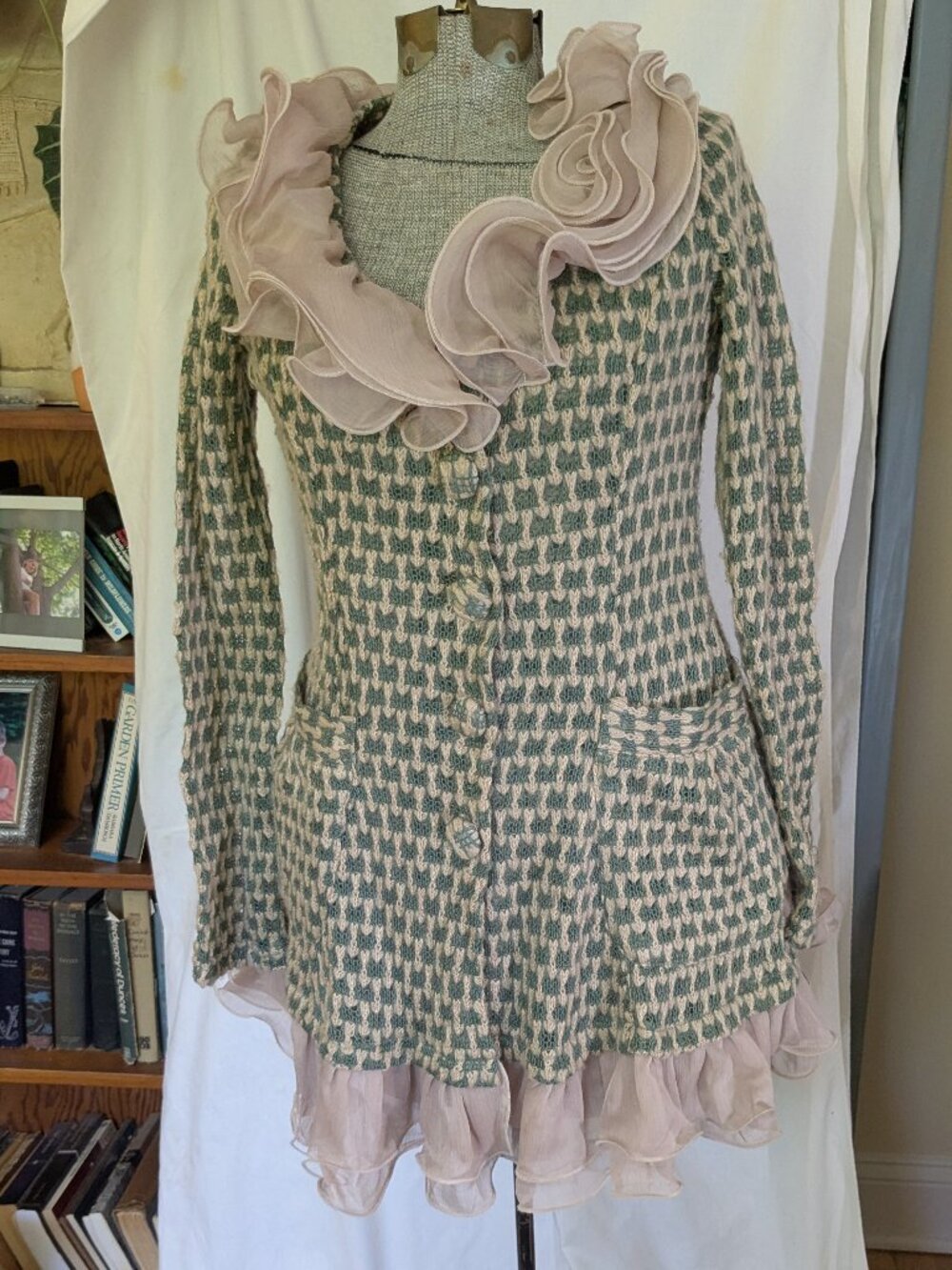 Ryu Cardigan with Sheer Ruffle Trim size S